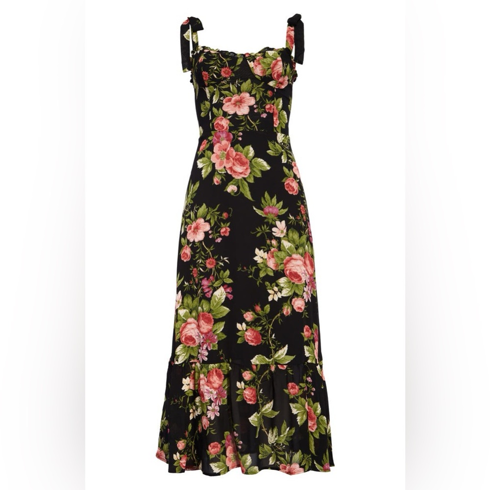 Reformation Nikita Pink and Black Strapless Sundress Wedding Guest